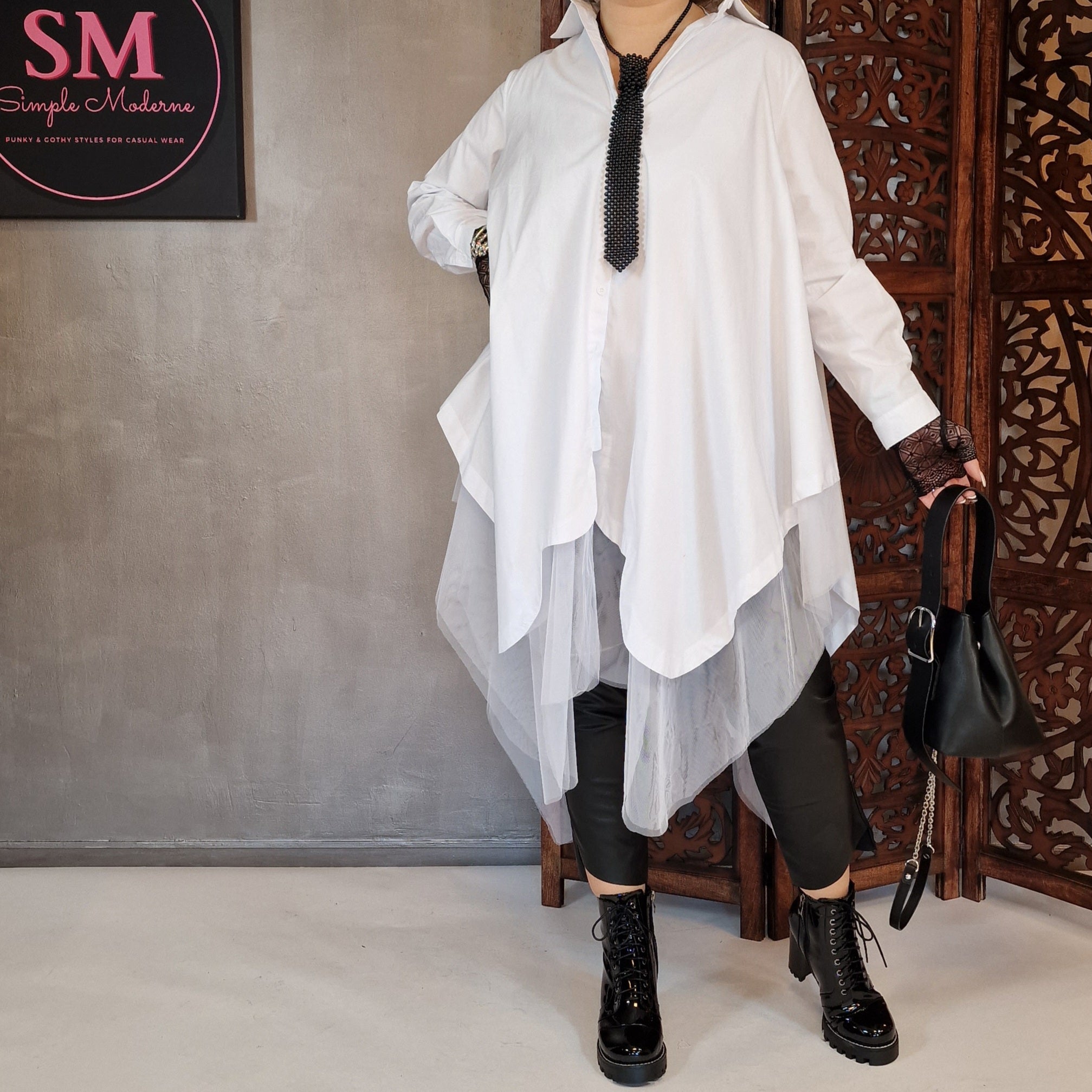 Mano Gote Irregular Design White Shirt-SimpleModerne
