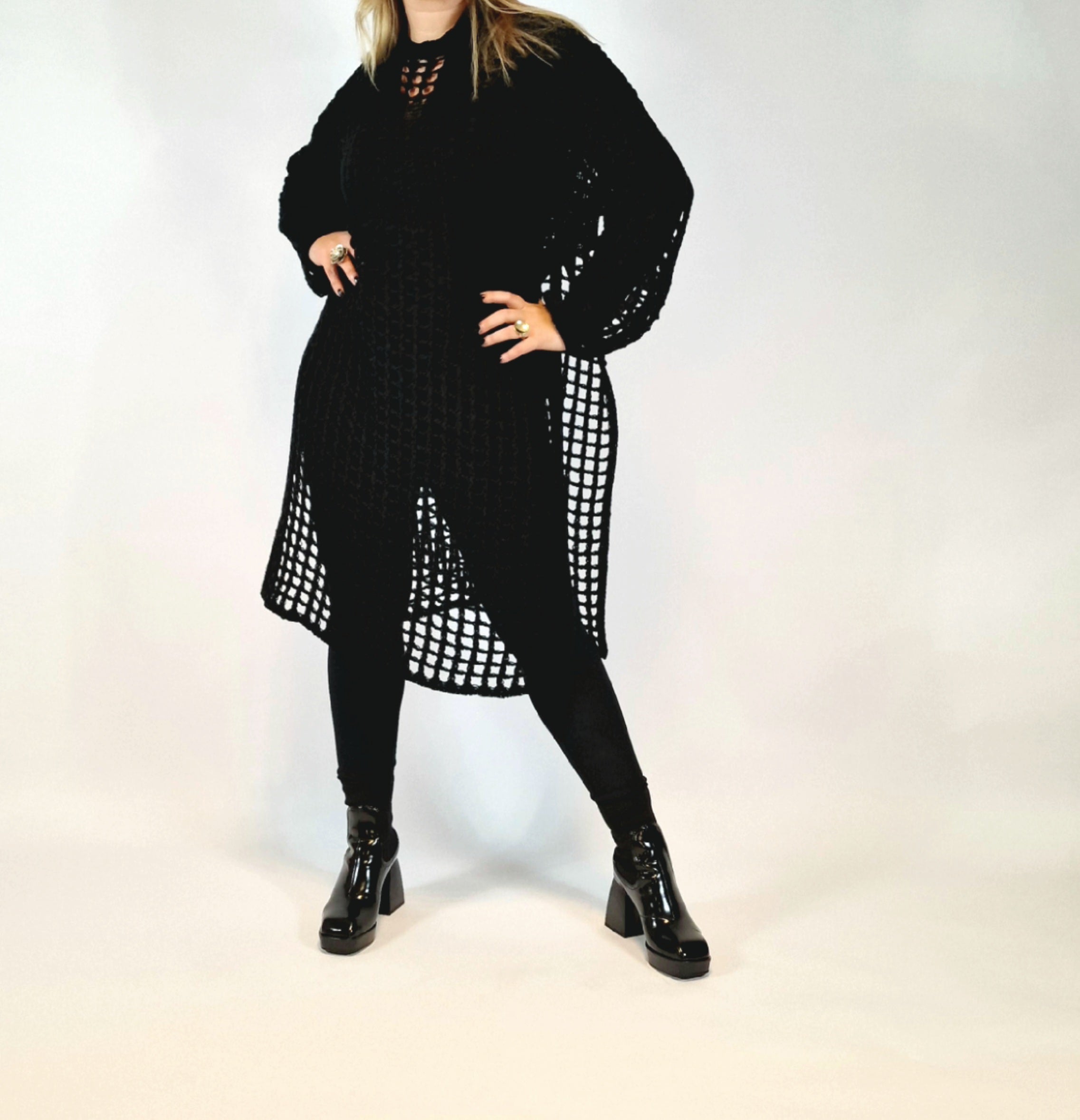 Zuvele Black Net Style Knitted Pullover-SimpleModerne