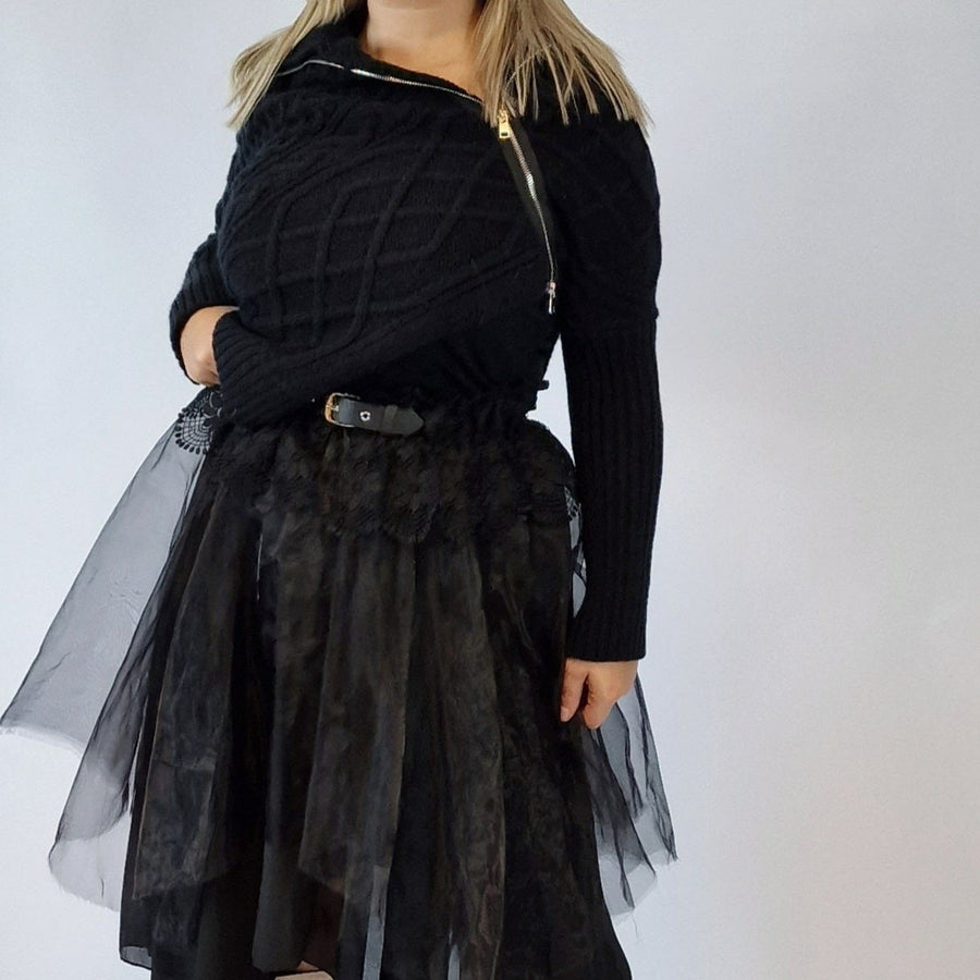 Casual Minimal Goth Zip It Knitted Pullover-SimpleModerne