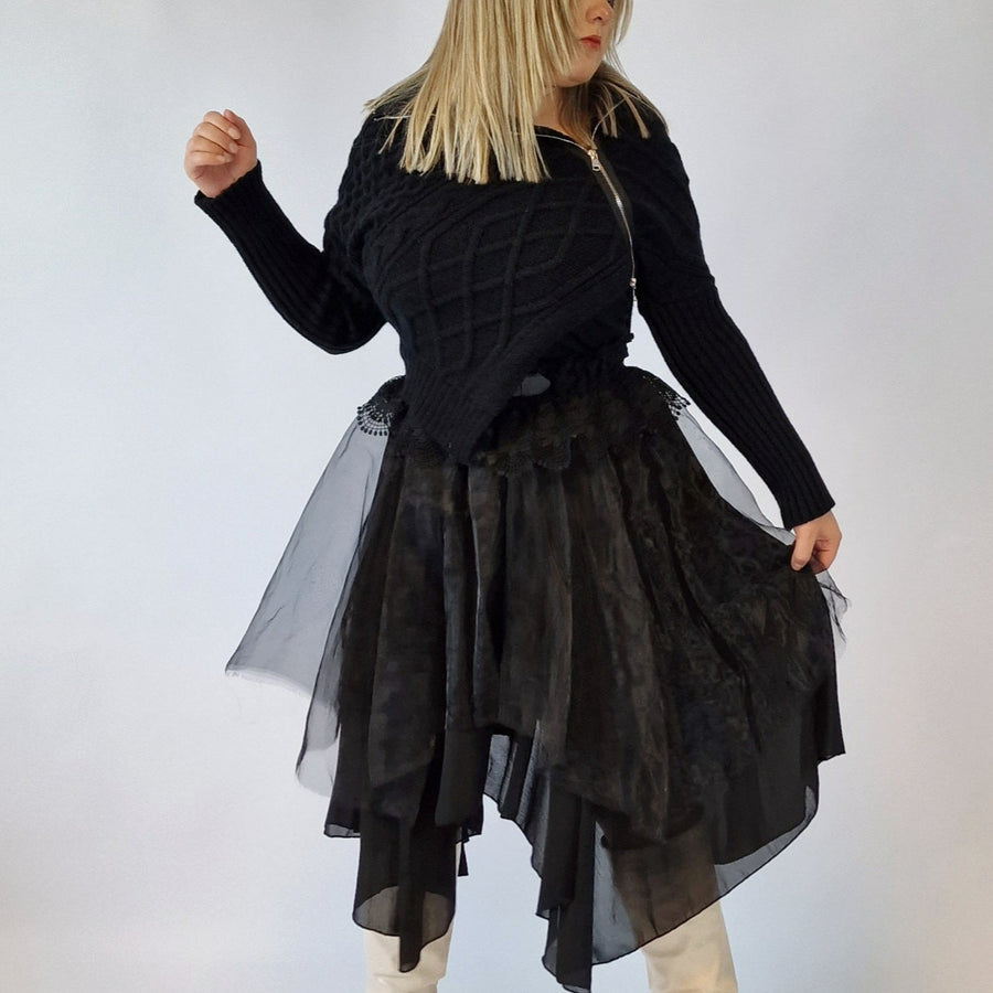 Casual Minimal Goth Zip It Knitted Pullover-SimpleModerne