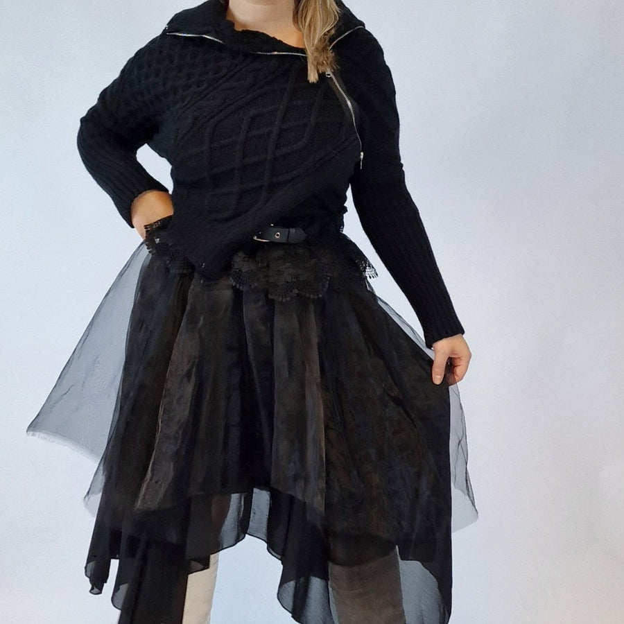 Casual Minimal Goth Zip It Knitted Pullover-SimpleModerne
