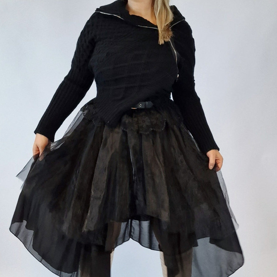 Casual Minimal Goth Zip It Knitted Pullover-SimpleModerne