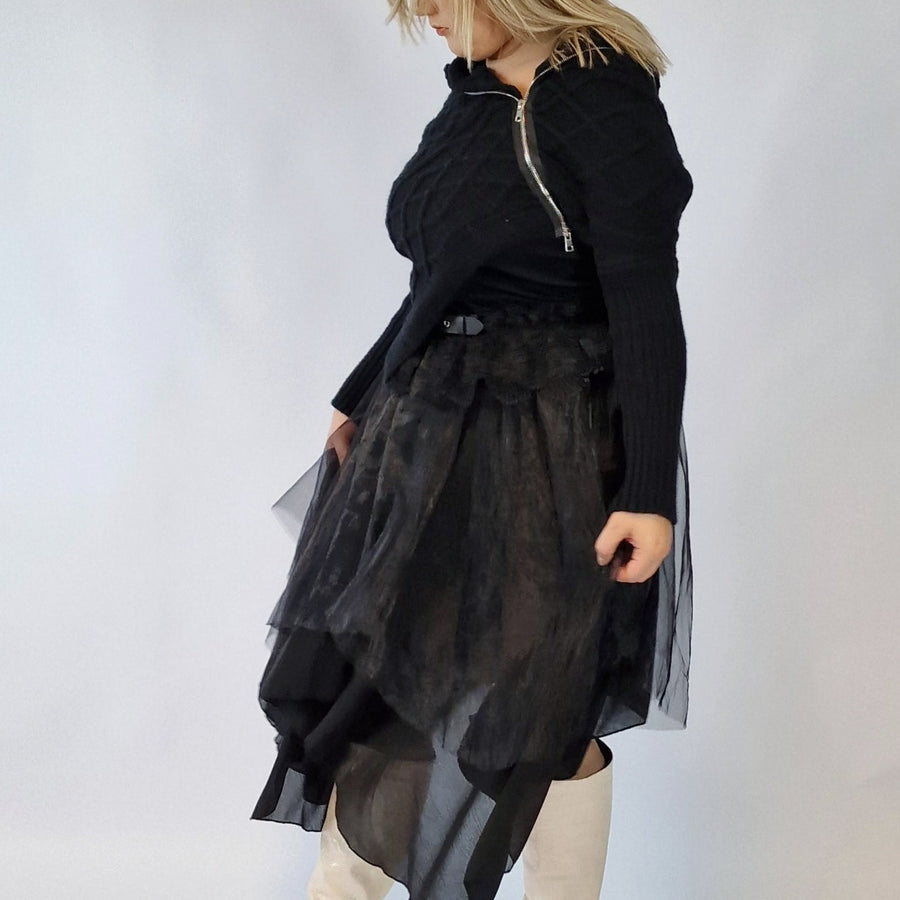 Casual Minimal Goth Zip It Knitted Pullover-SimpleModerne
