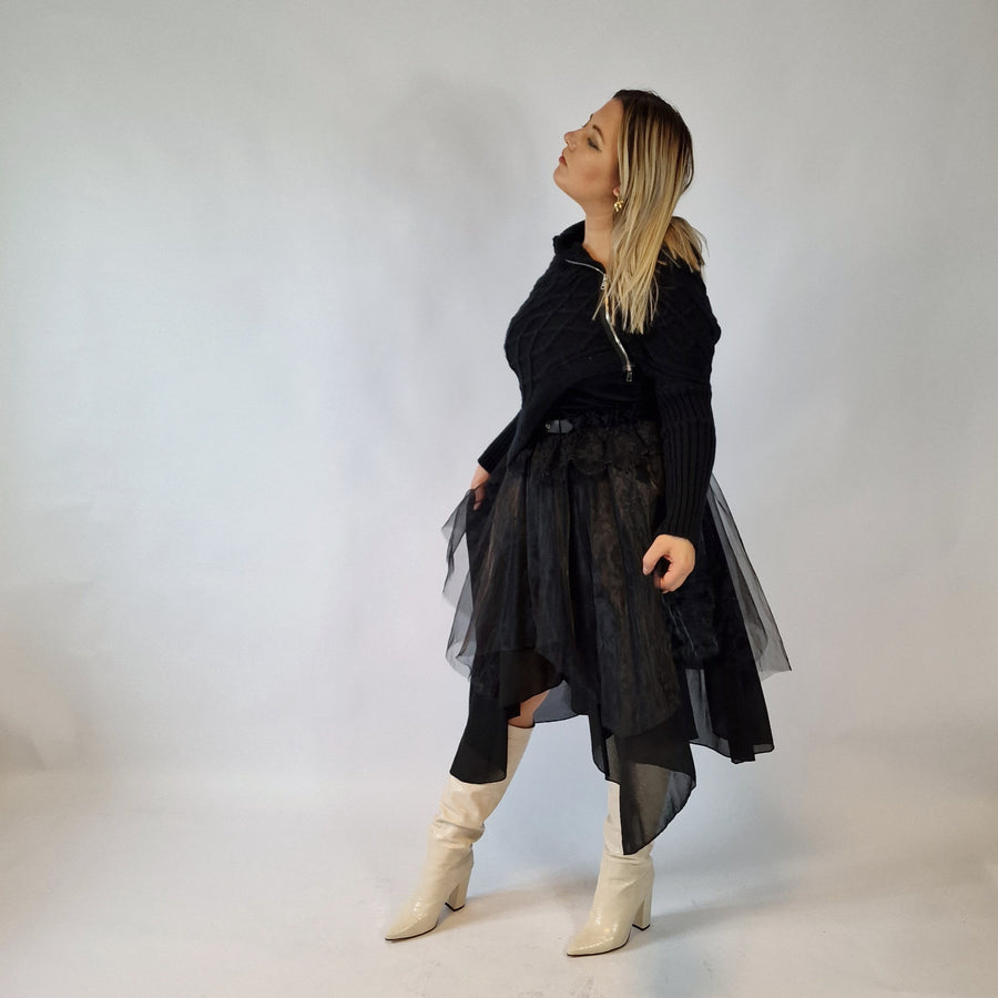 Casual Minimal Goth Zip It Knitted Pullover-SimpleModerne
