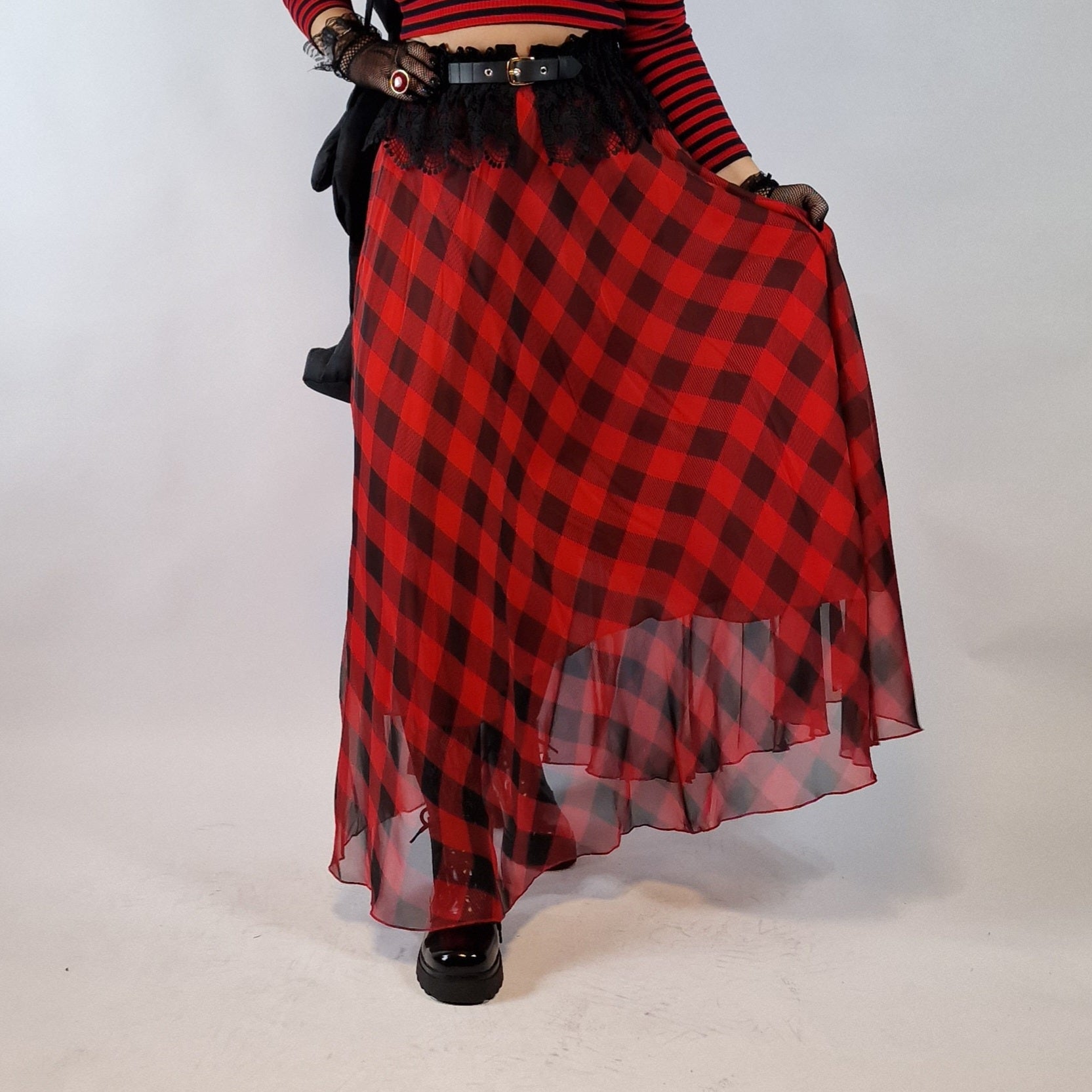 Casual Minimal Goth Maxi Tartan Skirt-SimpleModerne