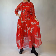 Casual Minimal Goth Flamingo Print Maxi Dress-SimpleModerne