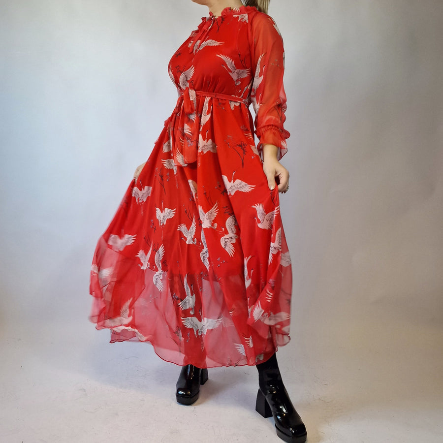 Casual Minimal Goth Flamingo Print Maxi Dress-SimpleModerne
