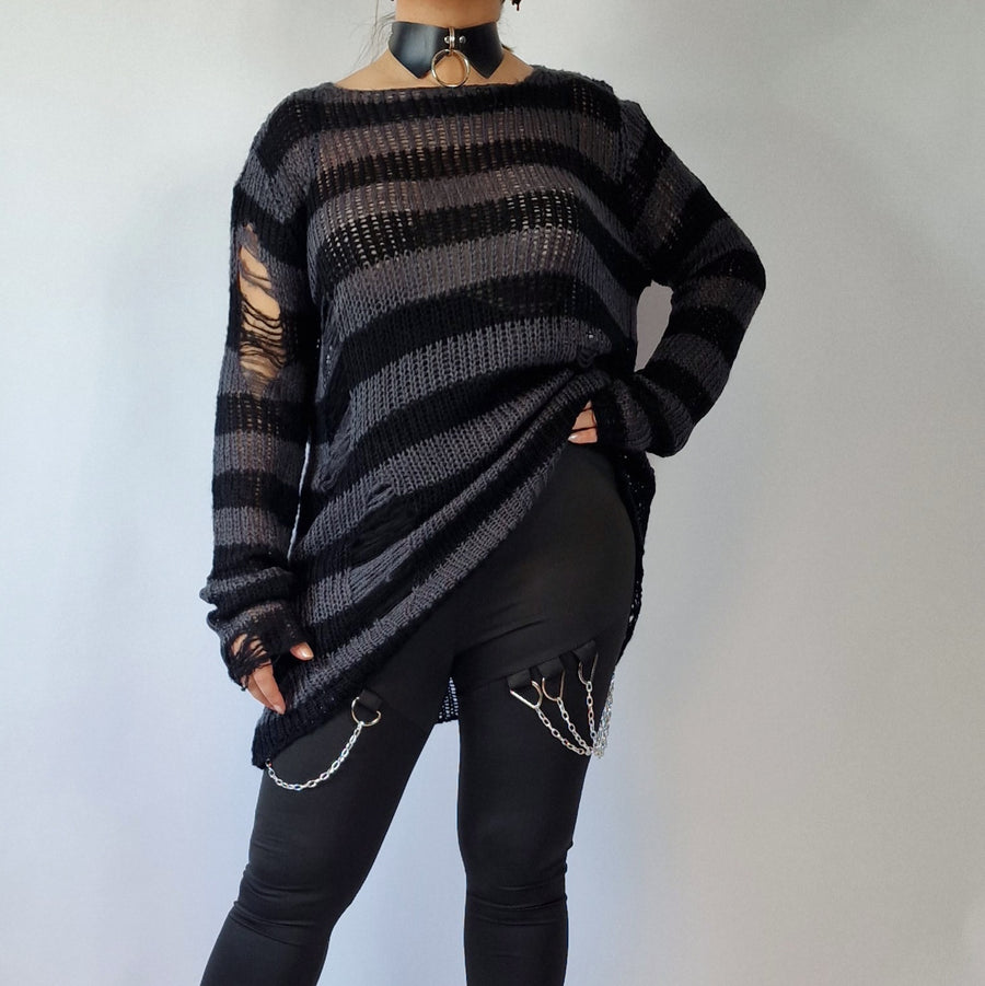 Casual Minimal Goth Super Lite Gray Knitwear-SimpleModerne