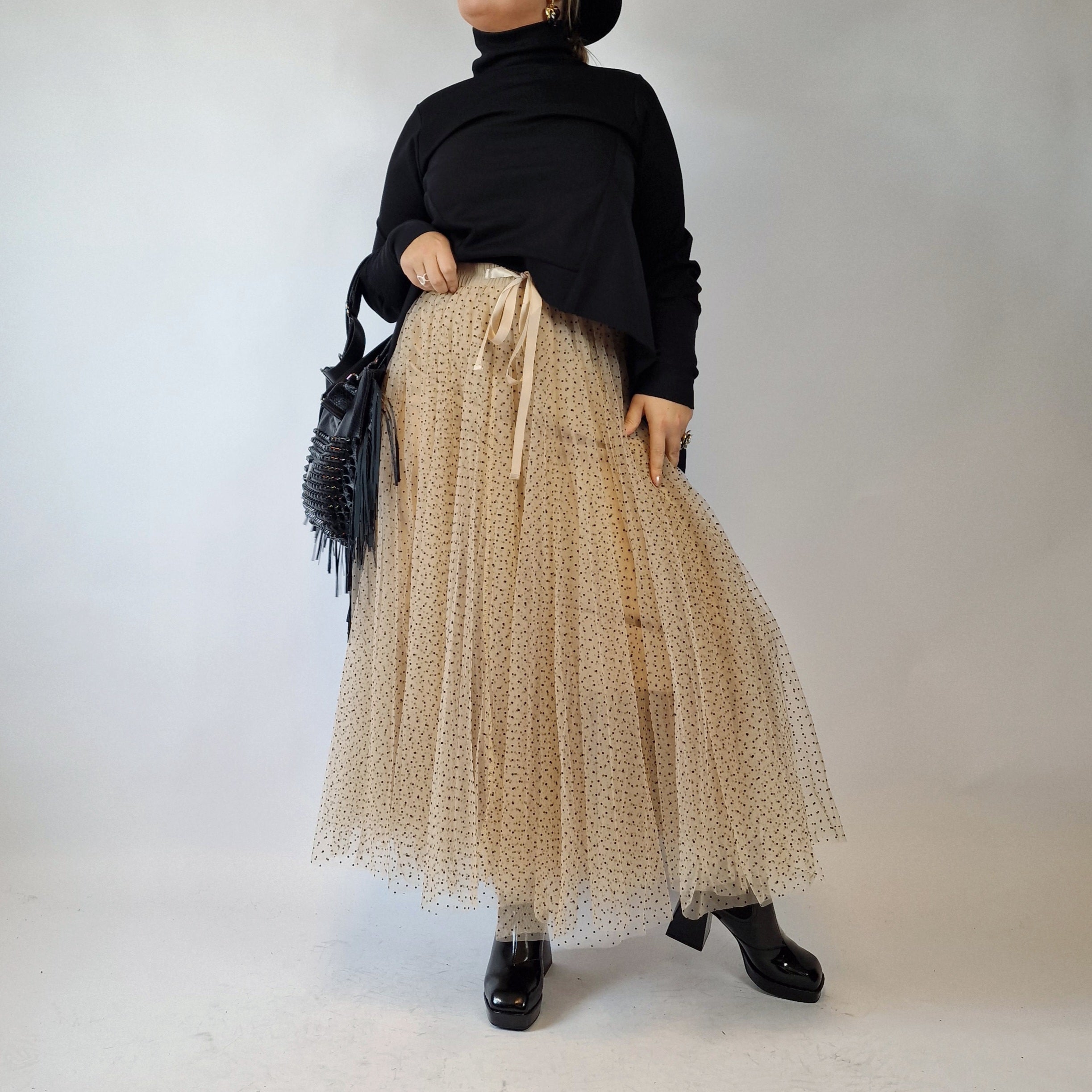 Maxi Beige Tulle Skirt-SimpleModerne