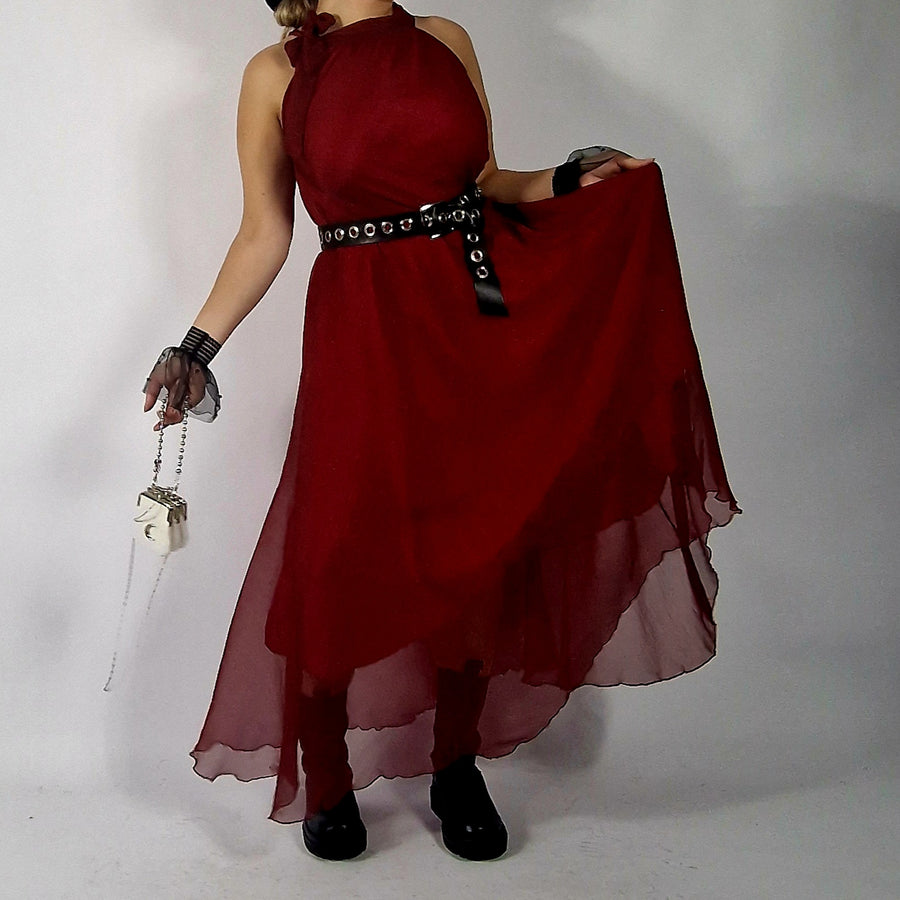 Casual Minimal Goth Agyliums Red Dress-SimpleModerne