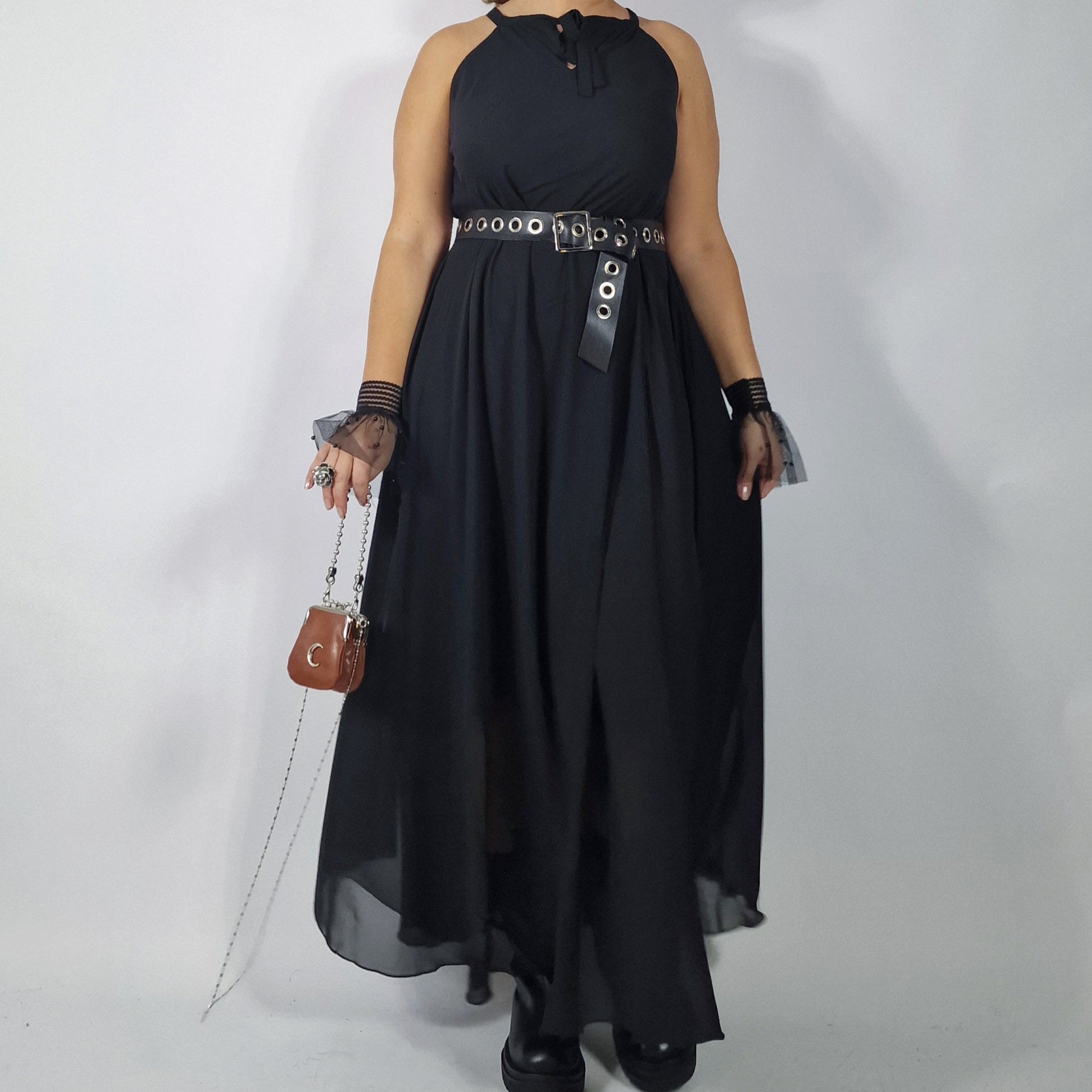 Casual Minimal Goth Agyliums Maxi Black Dress-SimpleModerne