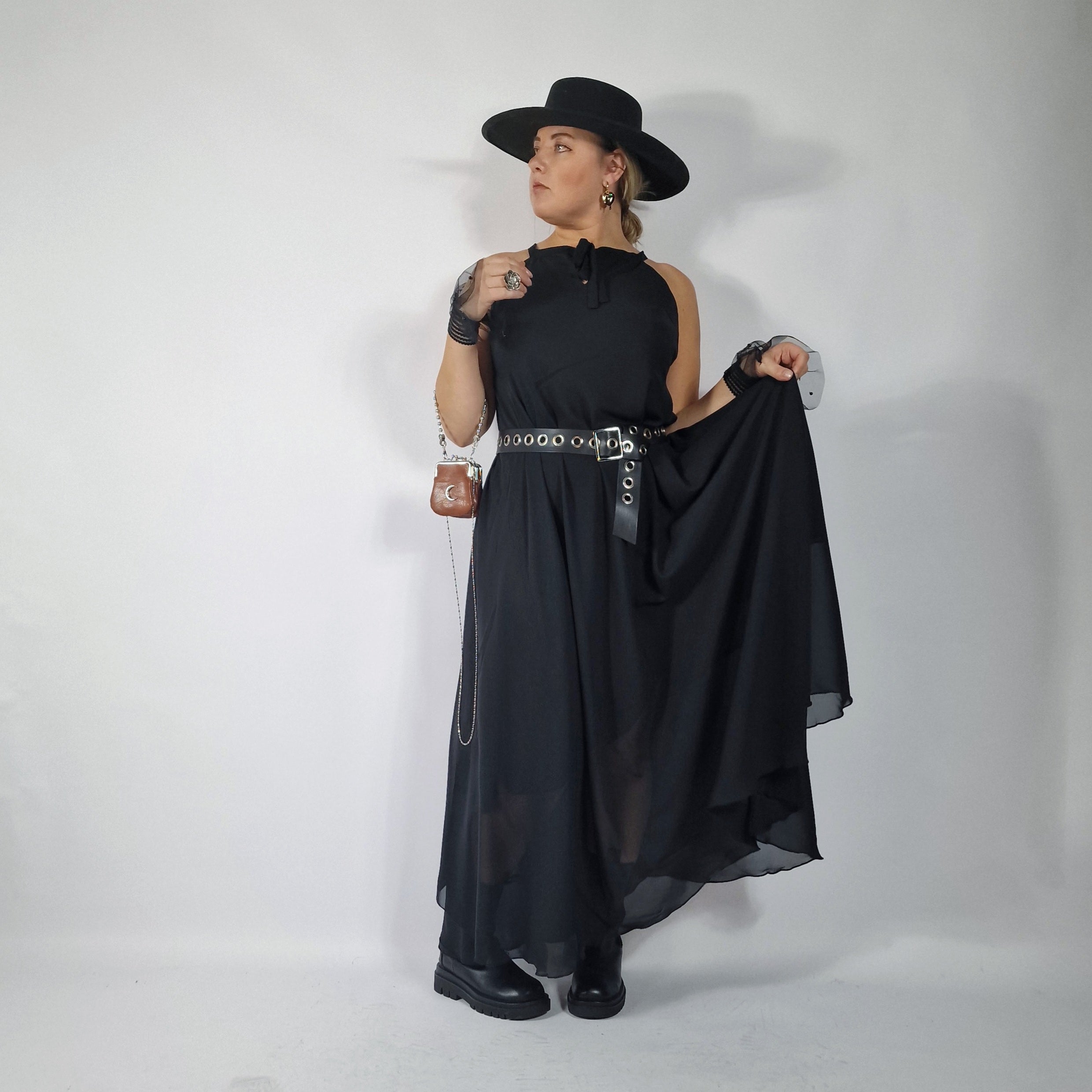 Casual Minimal Goth Agyliums Maxi Black Dress-SimpleModerne