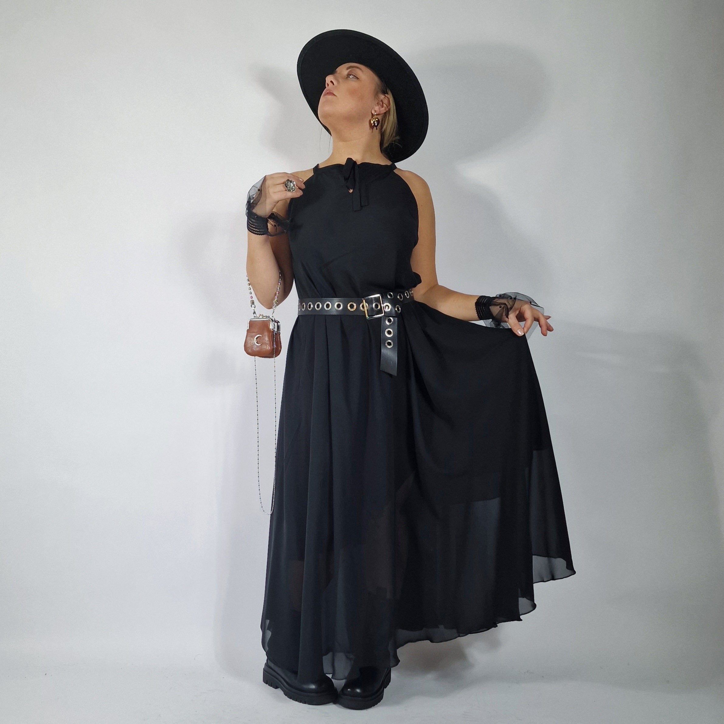 Casual Minimal Goth Agyliums Maxi Black Dress-SimpleModerne