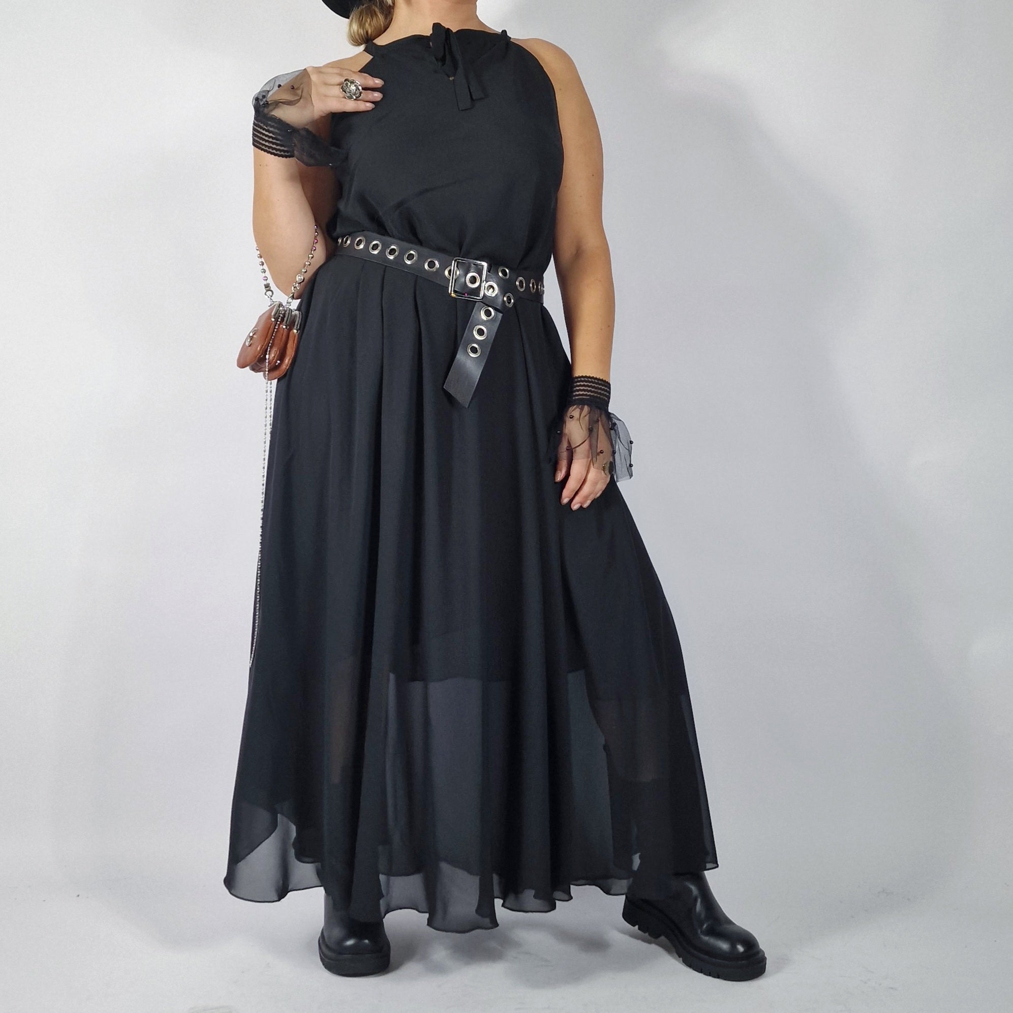 Casual Minimal Goth Agyliums Maxi Black Dress-SimpleModerne