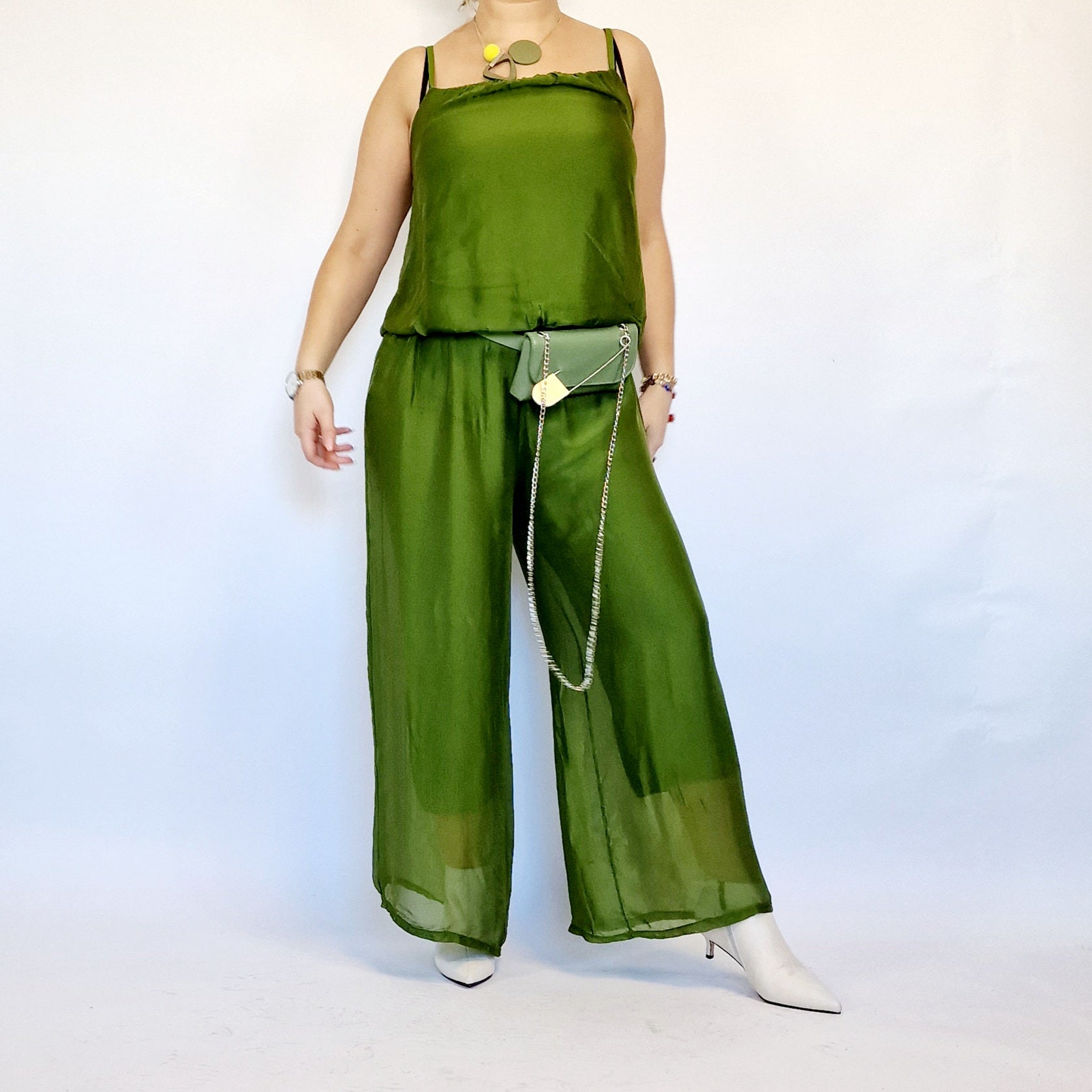 Moss Green Silky Jumpsuit-SimpleModerne