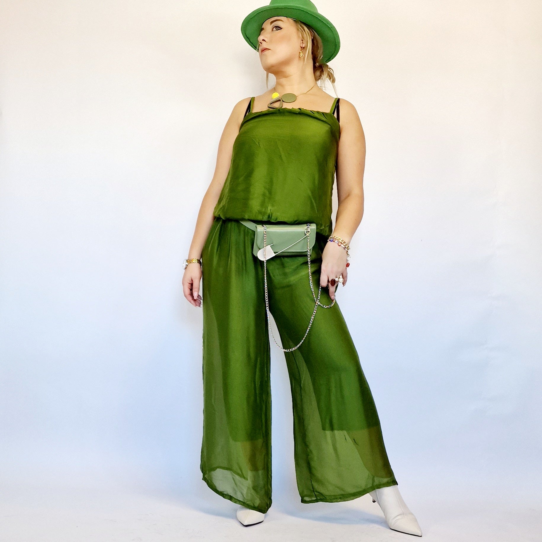 Moss Green Silky Jumpsuit-SimpleModerne