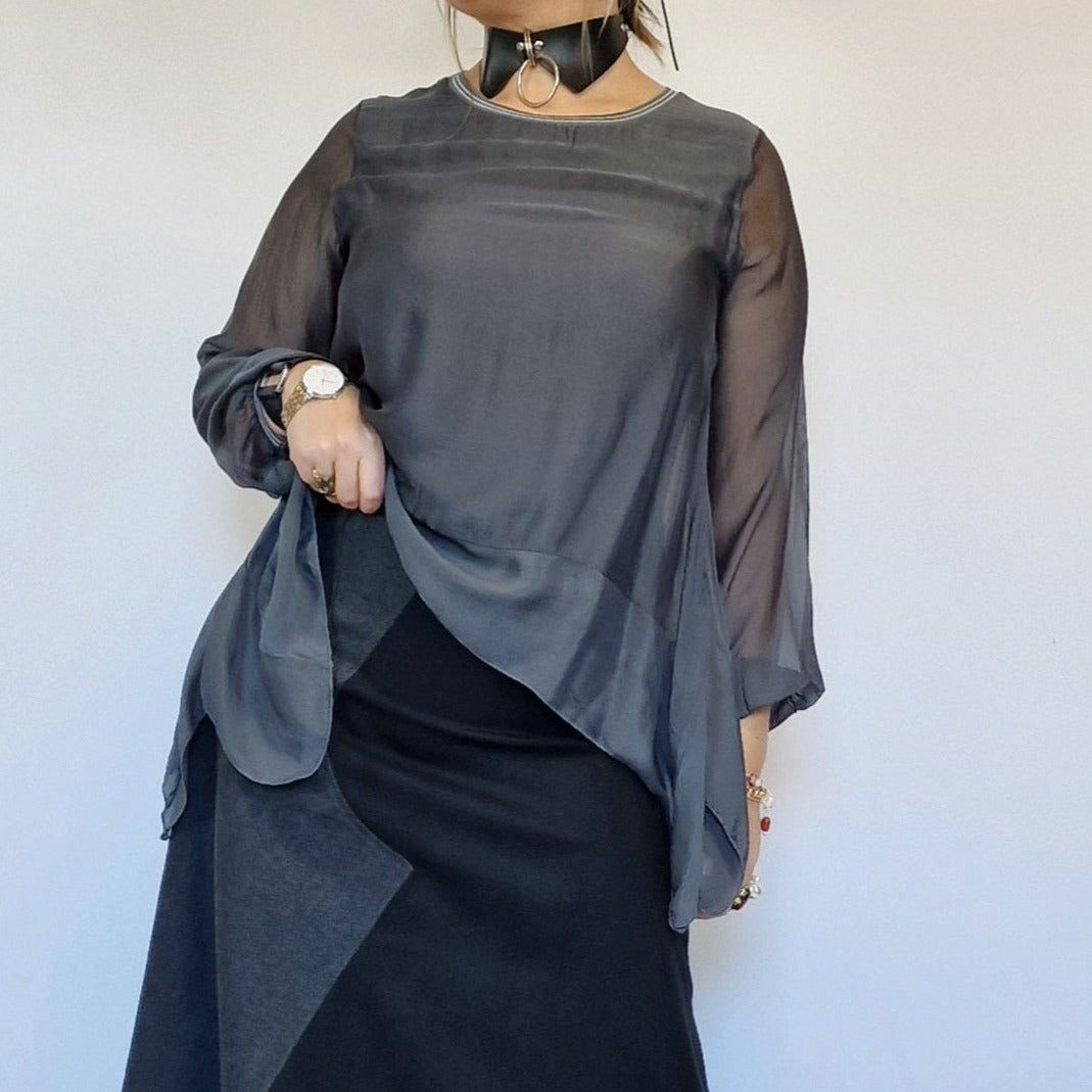 Elegant Gray Silk Blouse-SimpleModerne