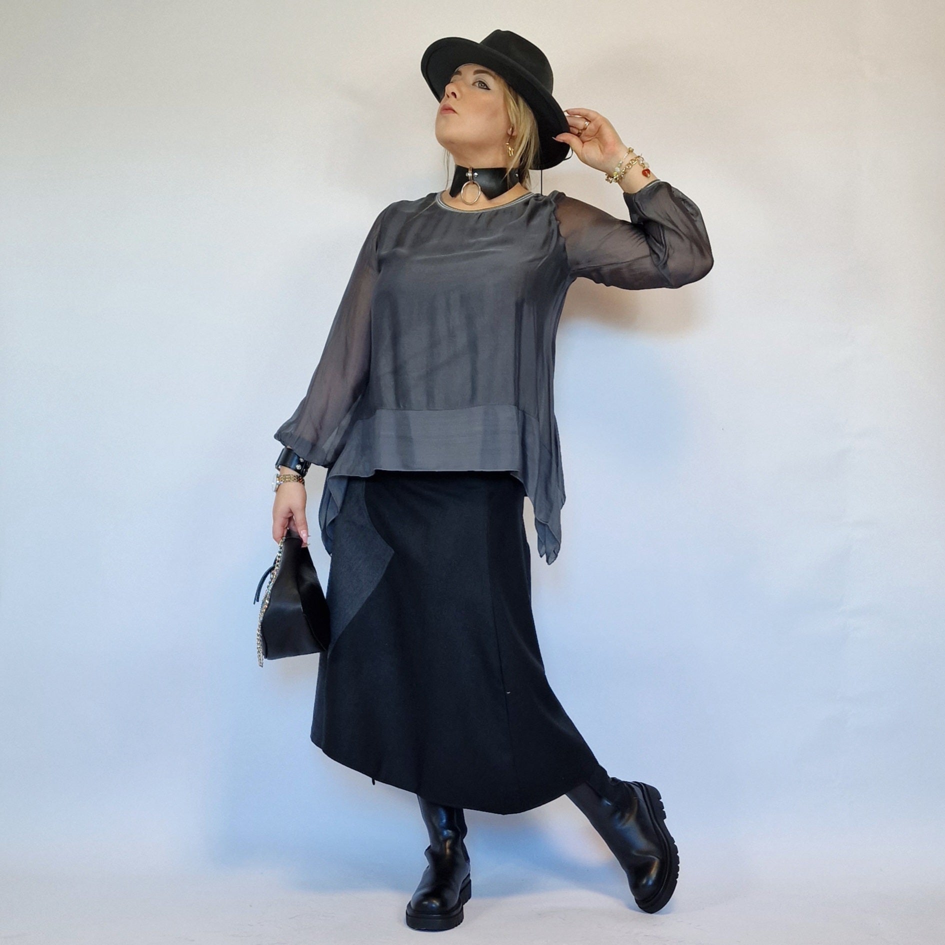 Elegant Gray Silk Blouse-SimpleModerne