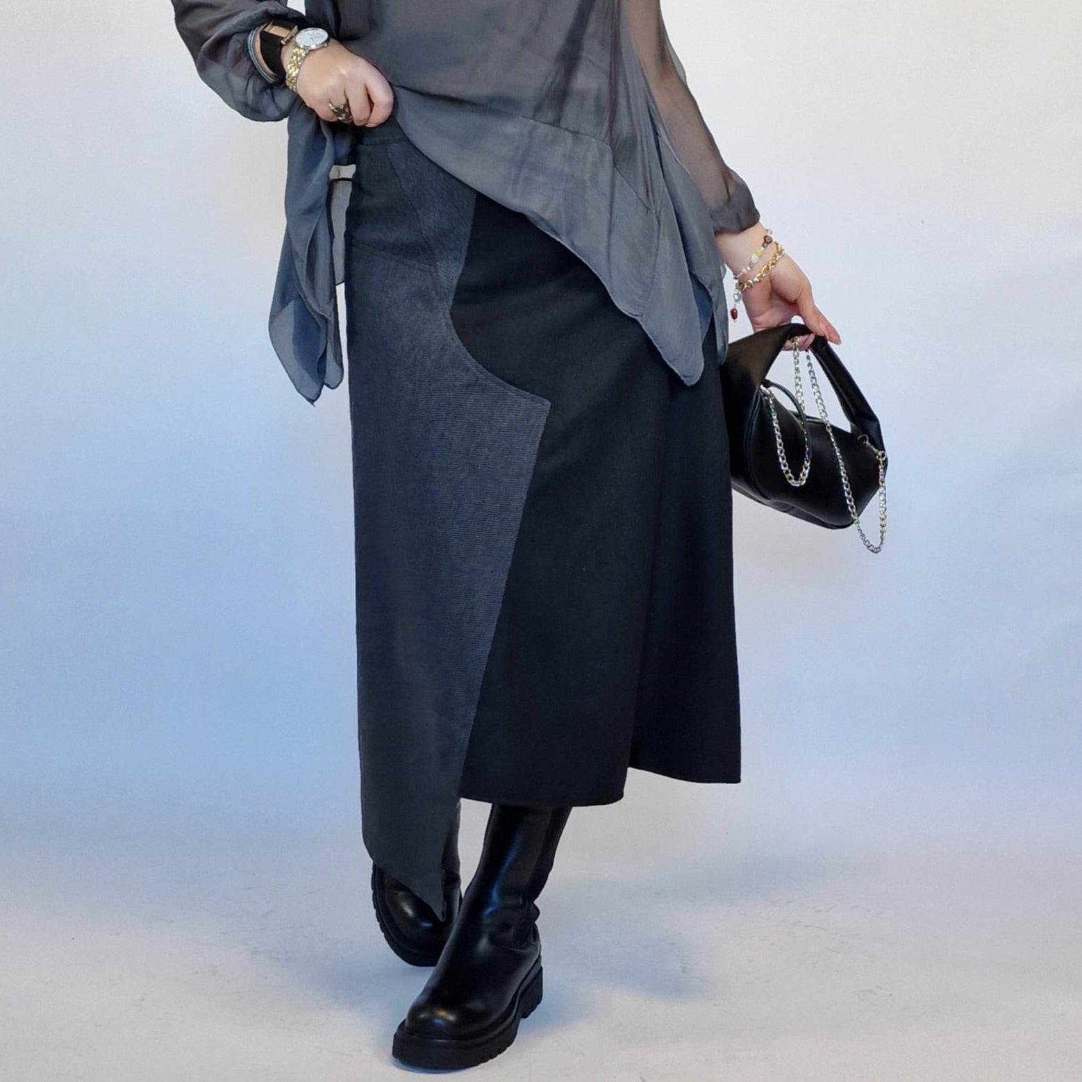 Jazz Up Irregular Denim Patchwork Skirt-SimpleModerne