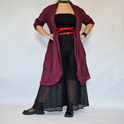 Italian Punk Open Stitching Lite Linen Burgundy Red Overcoat-SimpleModerne