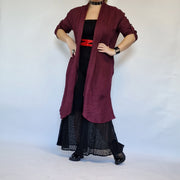Italian Punk Open Stitching Lite Linen Burgundy Red Overcoat-SimpleModerne