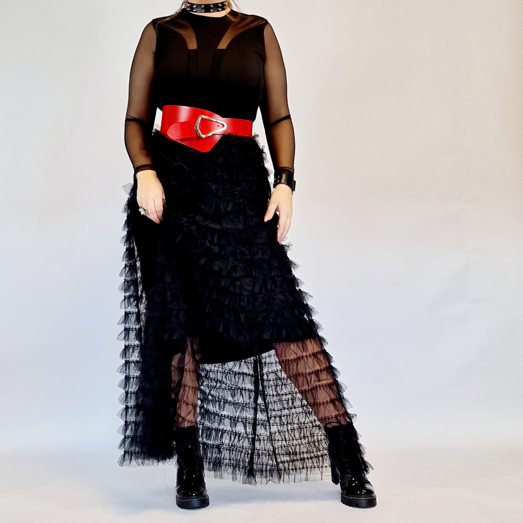 Maxi Ruffled Pattern Tulle Skirt-SimpleModerne