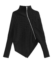 Casual Minimal Goth Zip It Knitted Pullover-SimpleModerne