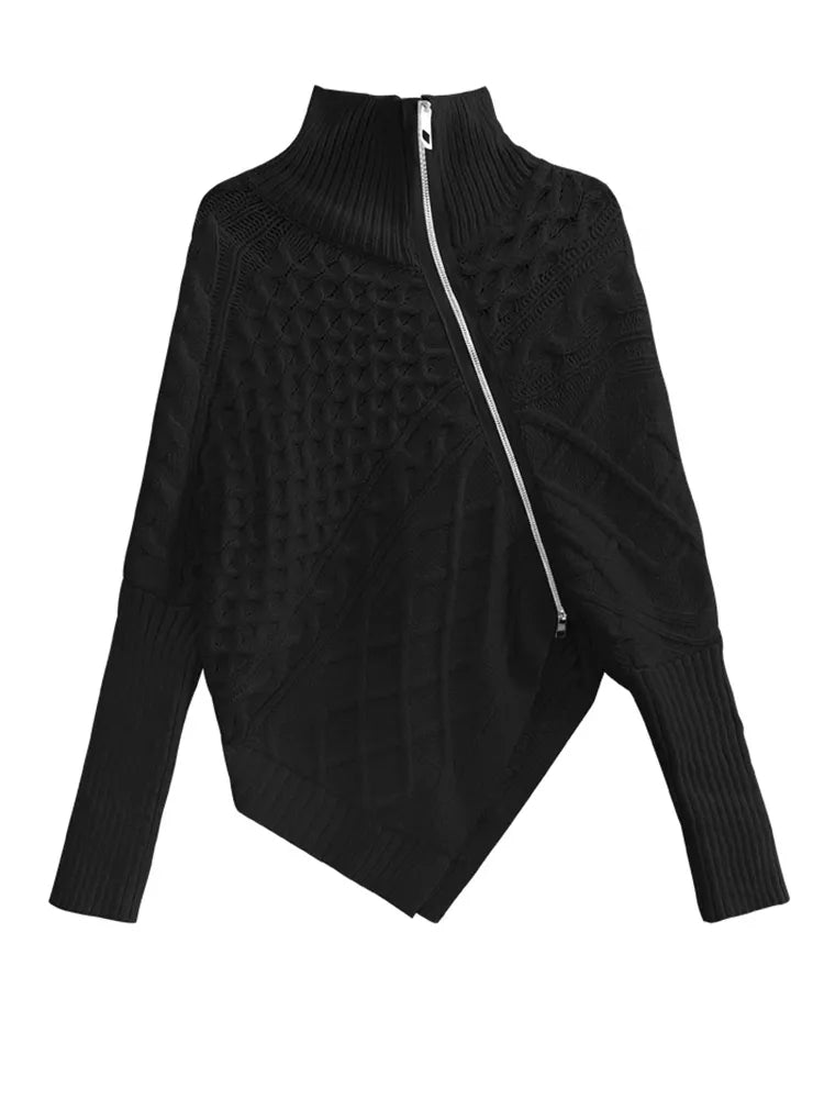 Casual Minimal Goth Zip It Knitted Pullover-SimpleModerne