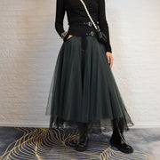 Casual Minimal Goth Rukas Layered Tulle Skirt-SimpleModerne