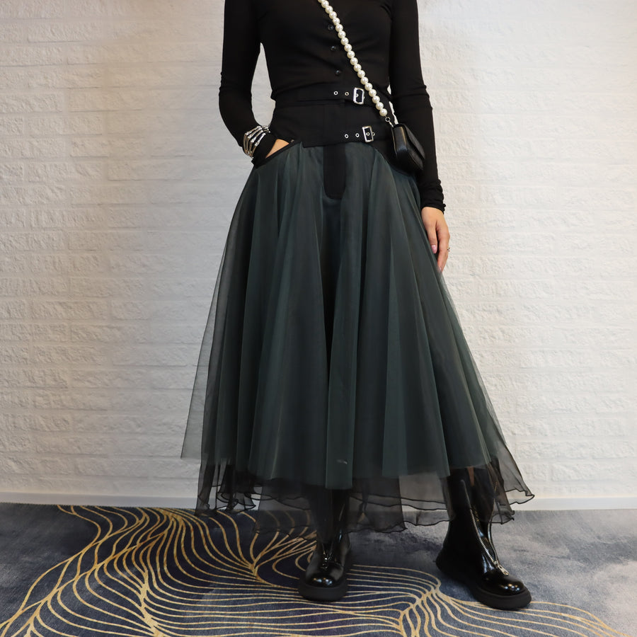 Casual Minimal Goth Rukas Layered Tulle Skirt-SimpleModerne