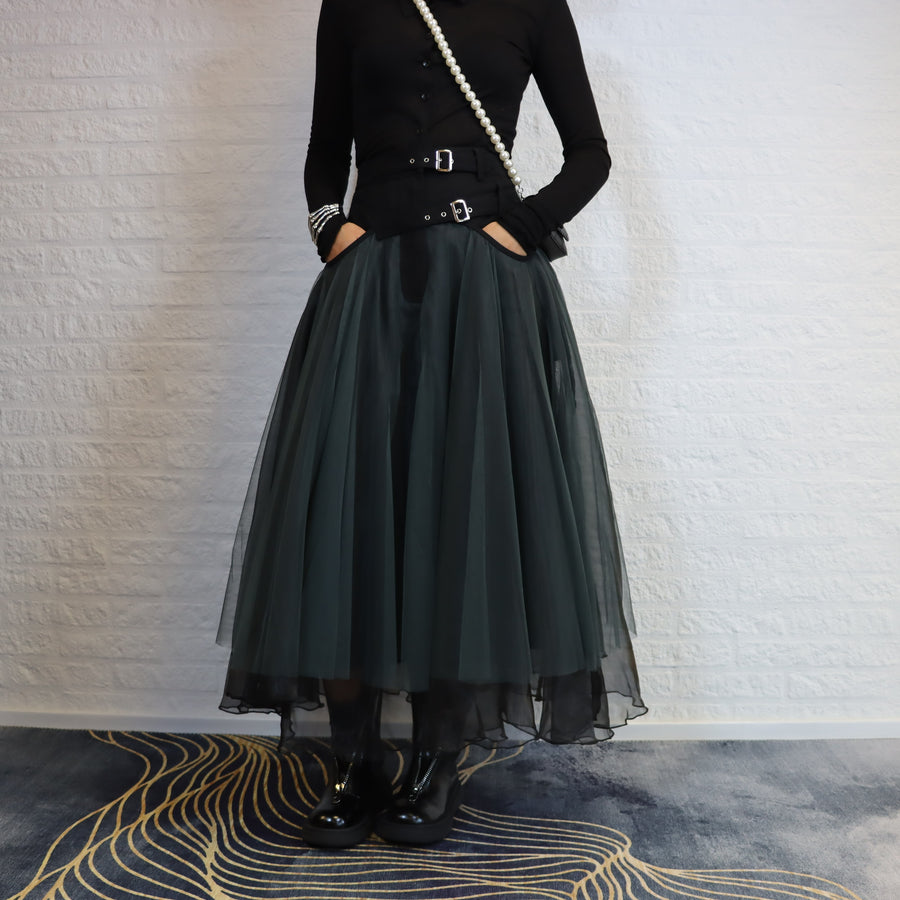 Casual Minimal Goth Rukas Layered Tulle Skirt-SimpleModerne
