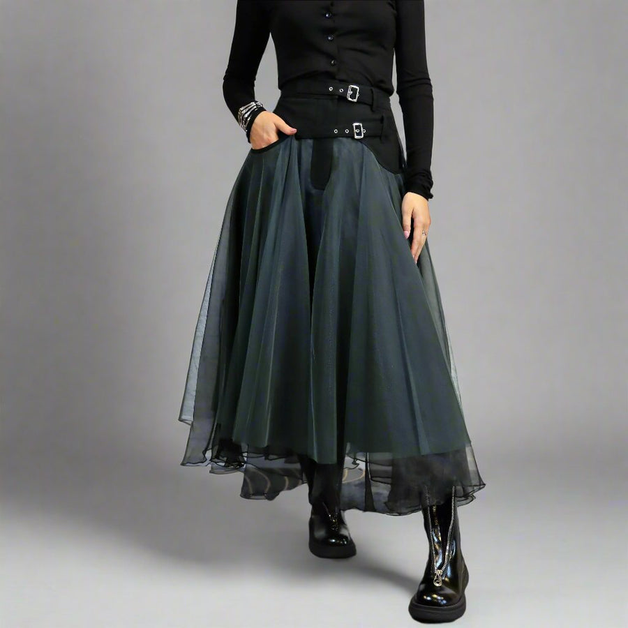 Casual Minimal Goth Rukas Layered Tulle Skirt-SimpleModerne