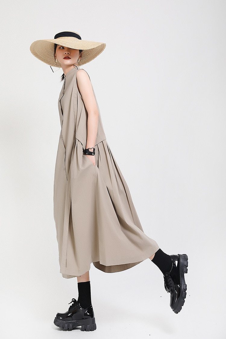 Simple Moderne Cargo Style Relaxed Fit Beige Dress-SimpleModerne