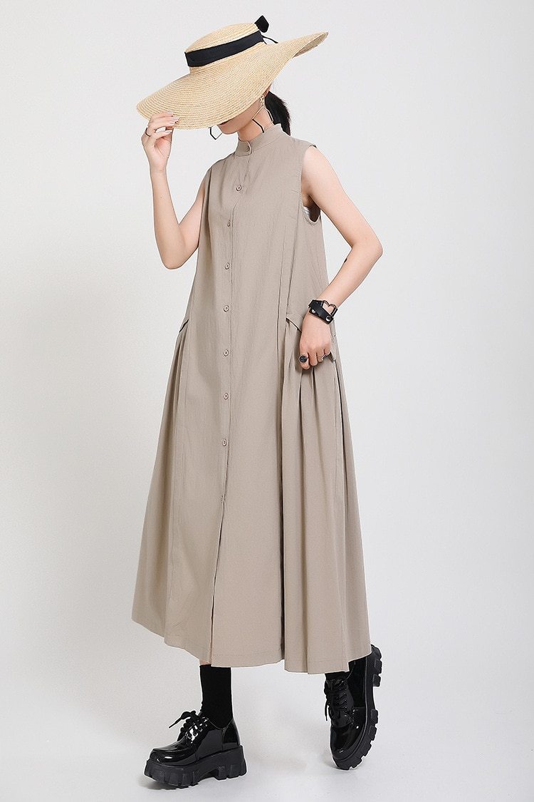 Simple Moderne Cargo Style Relaxed Fit Beige Dress-SimpleModerne