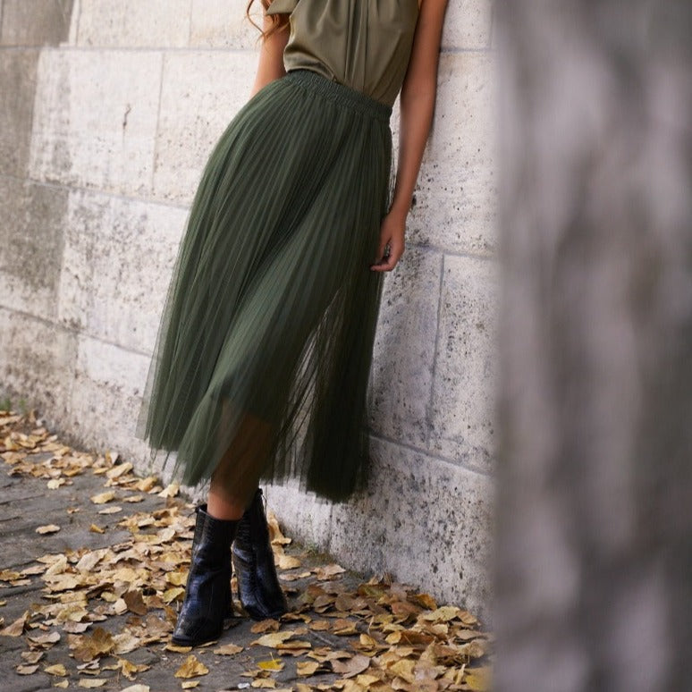 Chic Olive Tulle Skirt-SimpleModerne