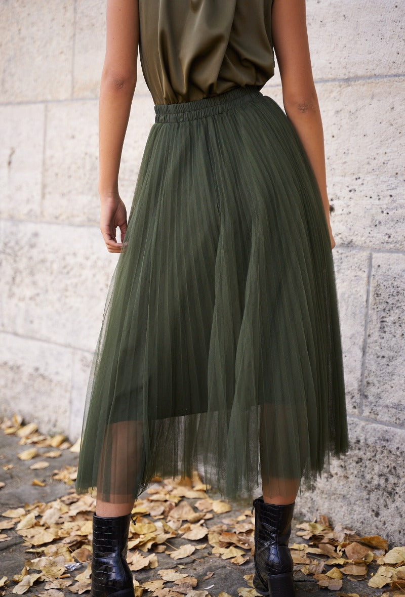 Chic Olive Tulle Skirt-SimpleModerne